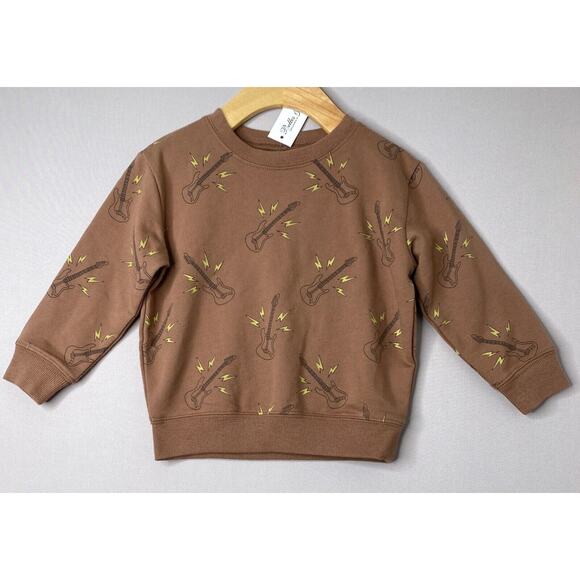 NWT Rylee + Cru Brown Guitar Print French Terry Sweatshirt 18-24 Mo - Picture 1 of 5